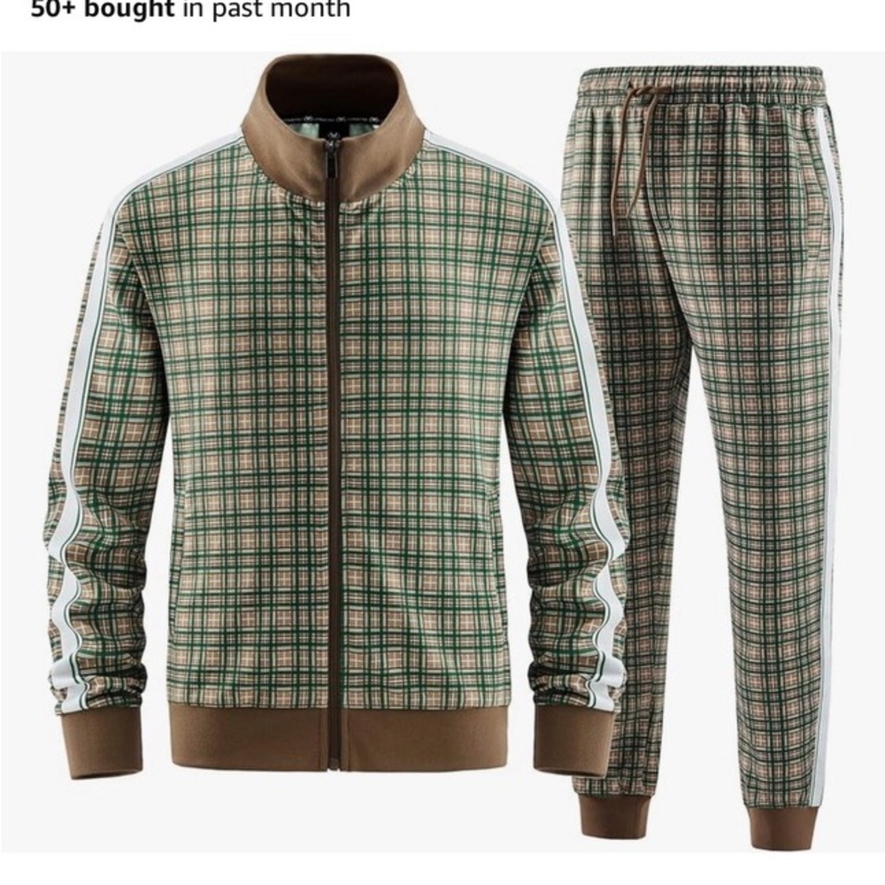 Plaid Track Suit with Brown Accents